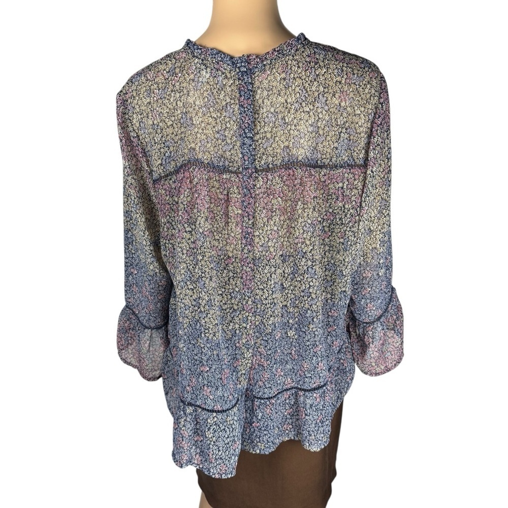 Lucky Brand Peasant Chiffon Long Sleeve Floral Blouse Size XL - Picture 4 of 10